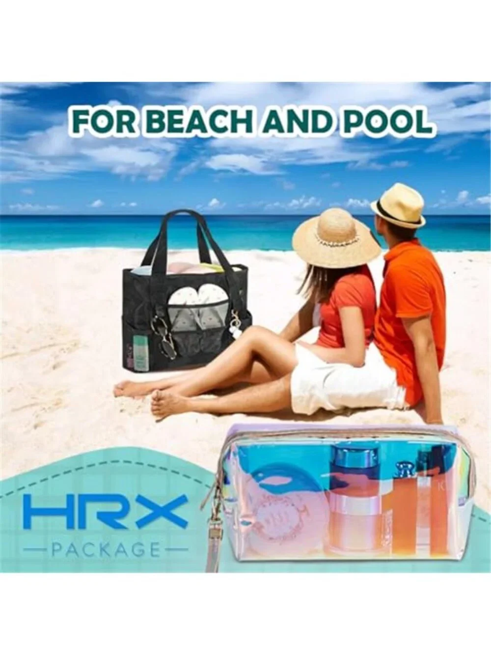 Package Clear Iridescent Holographic Makeup Bag, 2pcs Travel Cosmetic